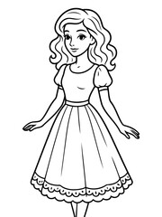 Fototapeta premium Elegant Lady in Classic Attire: A charming woman stands gracefully, her form outlined with simplicity, clad in a classic dress. With serene features, she embodies timeless grace and poise. 