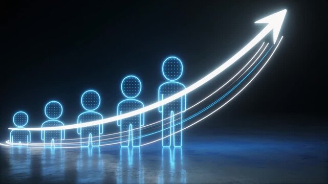 Rising Growth Arrow with Glowing People Icons for Progress Concept