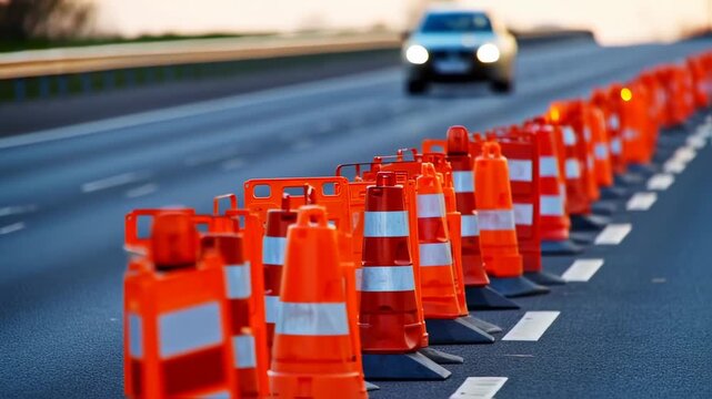 Traffic cones blocking highway during roadwork