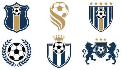 Soccer trophy shield emblem set laurel wreath crown star ribbon lion crest sports club identity design vector illustration isolated collection © MASUD NUR