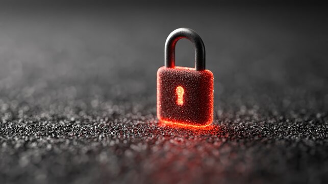 Red padlock on black surface close up view of a vibrant red padlock resting on a dark textured black surface symbolizing security