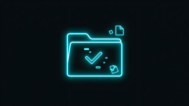 Digital folder icon with checkmark representing successful file storage and data organization