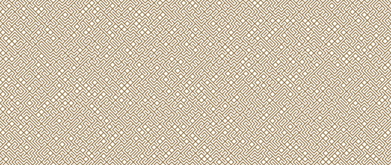 Fototapeta premium Beige geometric seamless pattern. Abstract linear repeated maze background. Line labyrinth grid texture wallpaper for graphic print, design template. Vector repeating retro line element all over bg