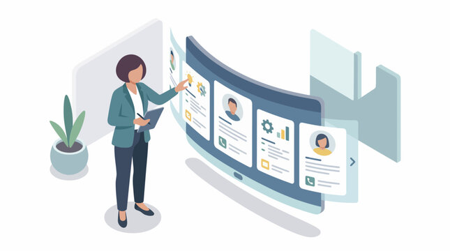 Businesswoman Interacting with Digital HR Dashboard for Recruitment