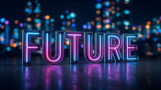 Future Neon Typography 3D Dark Background Digital