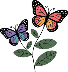 Whimsical and creative of two colorful flower like butterflies vector on white background. © Rokaiya