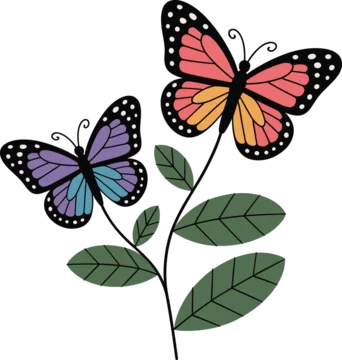 Whimsical and creative of two colorful flower like butterflies vector on white background.