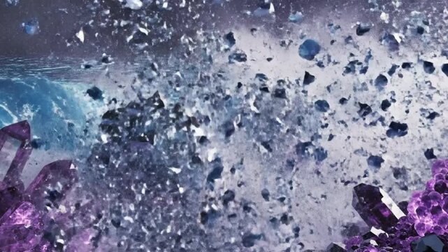 Abstract Explosion of Ice Crystals and Purple Gems, Frozen Water Splash
