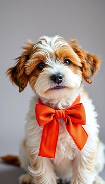 Fluffy Bracco Italiano puppy strikes a playful bow pose, animal, cute