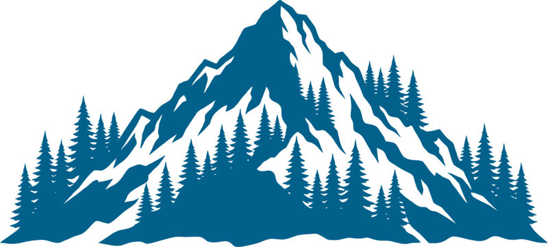 Pointed mountain summit surrounded by dense pine forest vector can Editable