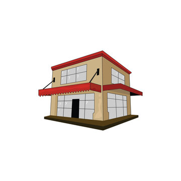 Modern storefront building with awning illustration