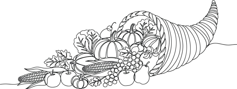 Abundant harvest cornucopia with fruits and vegetables