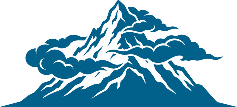 Stylized mountain peak surrounded by swirling atmospheric cloud formations vector can Editable
