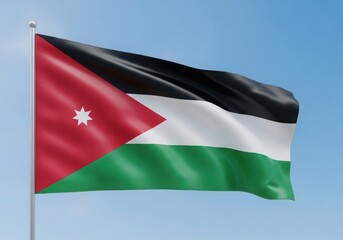 Obraz premium Jordan national flag waving against clear blue sky