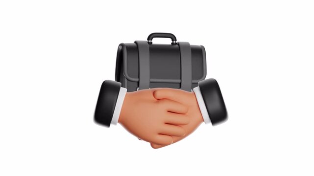 3d looping ui icon hands shaking with a briefcase for business deals. Suitable for presentations, brochures, websites, or social media posts on collaborations.