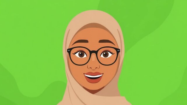 3D Woman with Glasses Smiling on Green Screen Animation