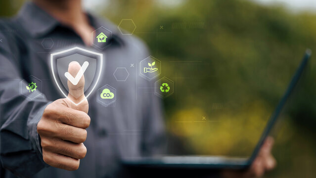 Sustainable business security concept with ESG icons and environmental protection compliance