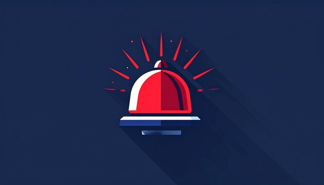 glowing red police siren icon with emergency light rays on dark digital background