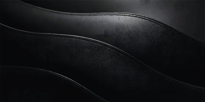 Luxury Black Leather Texture with Smooth Curved Stitch Lines, Premium Upholstery Background, Elegant Dark Leather Surface with Copy Space