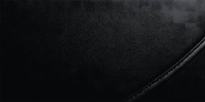 Black Leather Texture Background with Curved Stitch Detail, Luxury Dark Upholstery Surface, Premium Abstract Leather with Copy Space