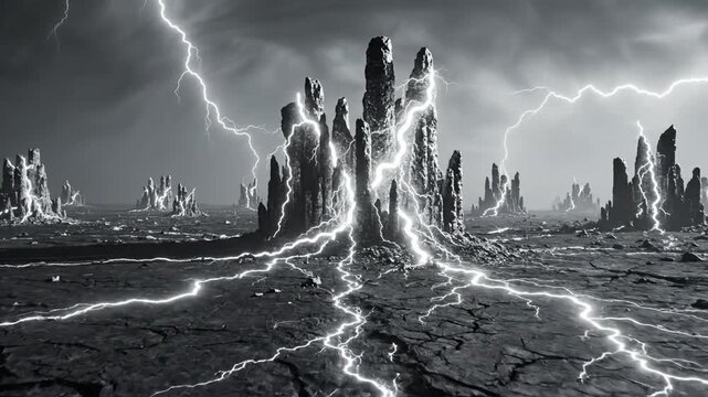 Petrified Lightning Spires Amidst Electrical Storm