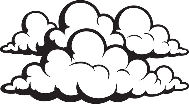 Stylized cloud shapes with bold black outlines and transparent background vector illustration. vector illustration