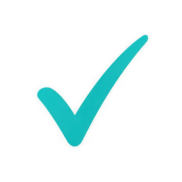 Teal check mark icon on white background, turquoise tick symbol for success and approval, minimalist validation sign for web and app interfaces