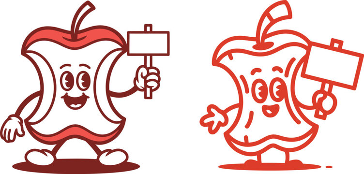 Apple cartoon core character holding sign vector illustration for design and graphic elements.