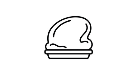 Fototapeta premium A black and white icon presents an oval shape with a wavy side, sitting atop a rectangular base, suggesting food in a dish