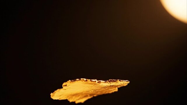 24 karat gold leaf fragment floating slow descent black background specular reflection luxury abstract macro studio