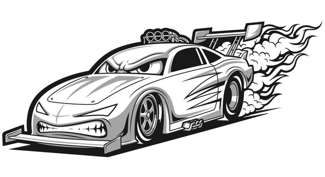 Mean Character Race Car Cartoon Vector Illustration