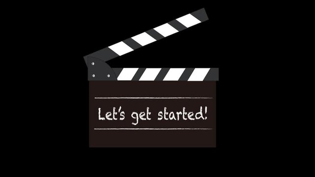 Clapperboard Animation with Let's Get Started Message Alpha Channel