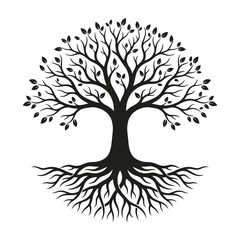 Obraz premium Tree with roots and leaves isolated on white background symbolizing growth and harmony