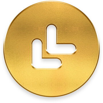 Realistic 3D golden double chevron pointing left on square metal button