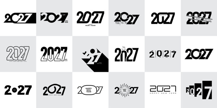 2027 Happy New Year Typography Logo Collection