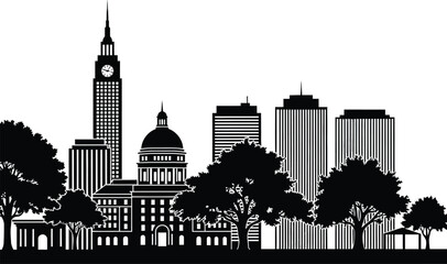 Black Silhouette Cityscape with Trees and Skyscrapers © Elif