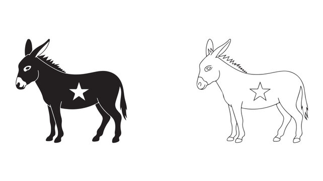 Donkey Line Art Illustration Featuring Two Burros and Star Symbolism for Branding