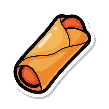 Cartoon vector illustration of a delicious fried egg roll spring roll sticker.