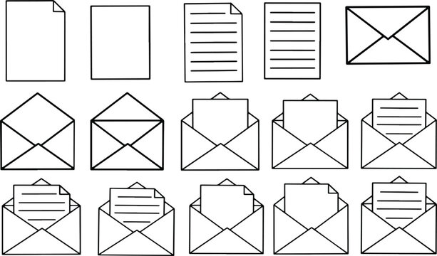 Minimalist Envelope and Letter Line Icon Set for Email Communication UI UX Design