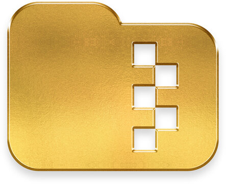 Realistic 3D golden zip folder icon for compressed data and file storage