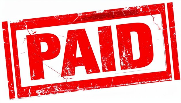 Red rectangular stamp bold PAID text transaction symbol