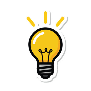 Cartoon light bulb icon sticker representing a bright idea.