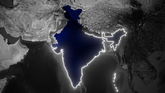India map highlight animation, glowing India outline, country map reveal, geographic India animation, Asia map focus, location highlight India, modern map glow effect, cinematic map animation