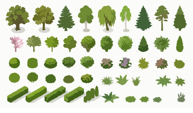 Variety of Trees and Shrubs Set for Landscaping, Garden Design, and Nature Illustrations