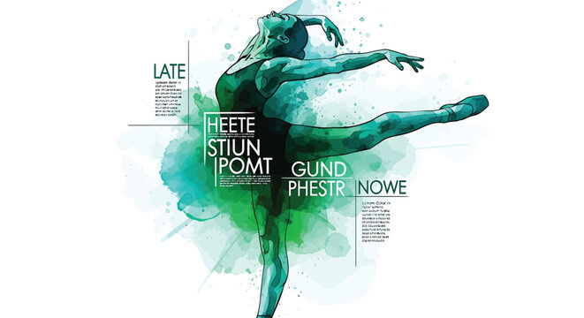 Dancer, green watercolor illustration, abstract movement, artistic expression