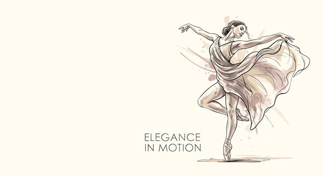 Elegant ballerina, dancing woman, motion illustration, ballet beauty