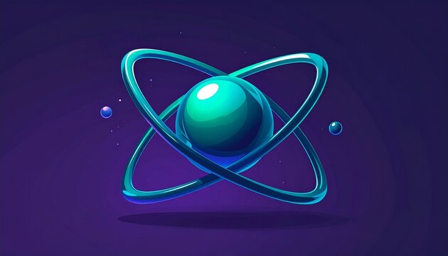 3d atomic structure with glowing orbits and particles on dark purple gradient background