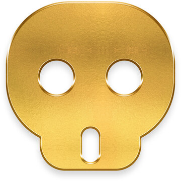 Realistic 3D golden skull icon with metallic texture for halloween and spooky design