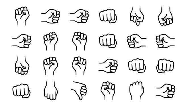 Diverse hand gestures collection a comprehensive set of line art hand poses and symbols