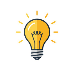 Fototapeta premium Flat vector illustration of a glowing yellow light bulb symbol.